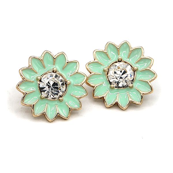 Vintage Enamel Floral Crystal Accent White Earrings Elegant Jewelry