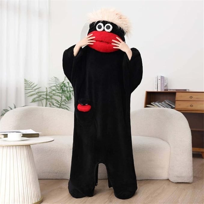Black Big Mouth Funny Adult  - Cozy Fleece Jumpsuit Sleepwear Gift