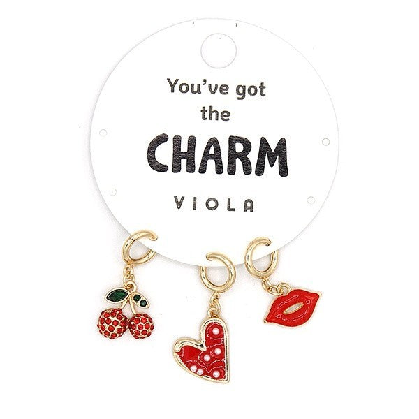Viola Love Lips Clip-On Charm Set 3-5pc Jewelry Necklace Bracelet Bag
