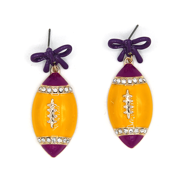 Enamel Football Bow Drop Earrings Gameday Sports Fan Jewelry Tailgate