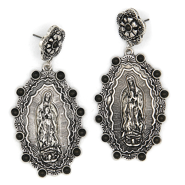 Western Concho Mary Silver Black Earrings Southwestern Boho Cowgirl St