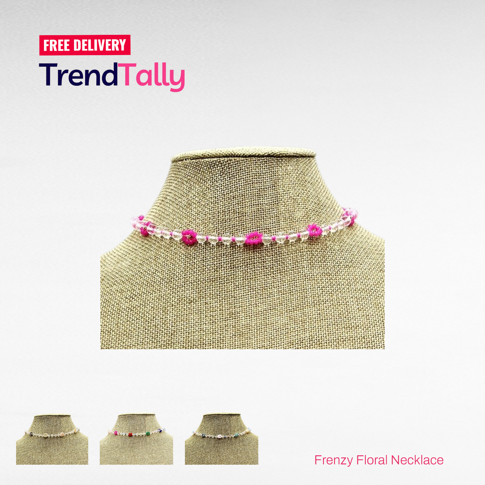 Frenzy Floral Clear Bead Choker Necklace Transparent Beaded Fashion Je