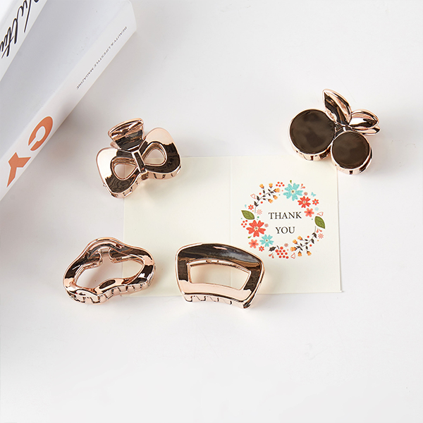 Mirror Finish Rose Gold 4pc Hair Clip Set Elegant Barrettes Gift Box