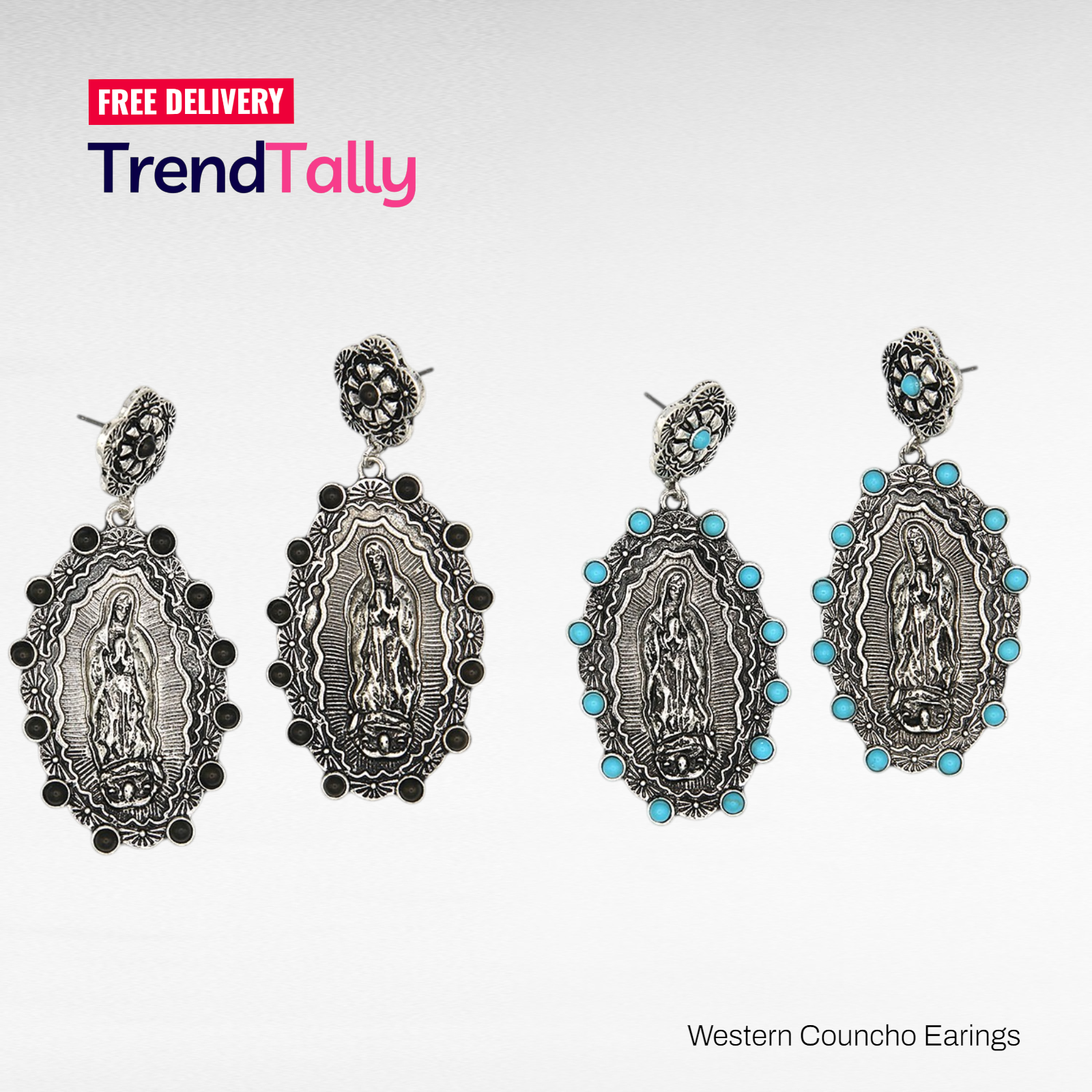 Western Concho Mary Silver Black Earrings Southwestern Boho Cowgirl St