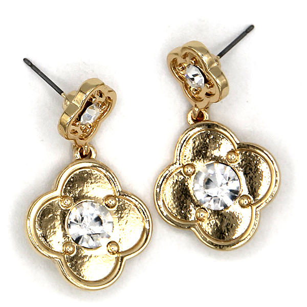 Clover Clear Glass Stone Earrings Gold Silver Two-Tone Lucky Flower Dr