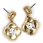 Clover Clear Glass Stone Earrings Gold Silver Two-Tone Lucky Flower Dr