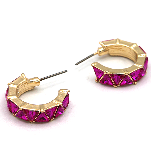 C Hoop Triangle Stone Pave Huggie Earrings Dainty Gold Silver Jewelry