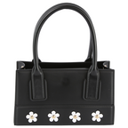 Viola Flower Accent Mini Box Bag Structured Floral Top Handle Handbag