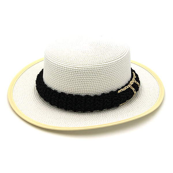 Straw Double C Band Boater Sun Hat – Wide Brim Summer Beach Sun Hat