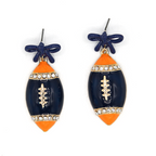 Enamel Football Bow Drop Earrings Gameday Sports Fan Jewelry Tailgate