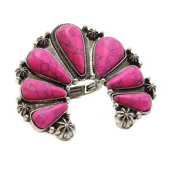 Treasure Navajo Arc Stone Stretch Ring Boho Southwestern Statement Jew