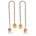 Gold Rhinestone Arch Cup Chain Earrings Western Cowgirl Statement Dangles drop "3.25" L x ."6" W