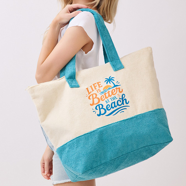 Toami Hello Summer Terry Tote Bag Beach Shopper Yellow Blue Pink Green