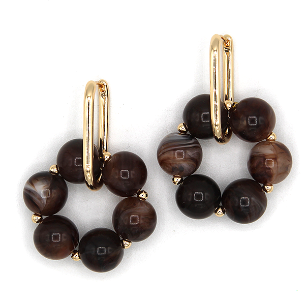 Boho Floral Marble Hoop Earrings Post Stud Geometric Flow