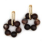 Boho Floral Marble Hoop Earrings Post Stud Geometric Flow