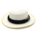 Straw Double C Band Boater Sun Hat – Wide Brim Summer Beach Sun Hat