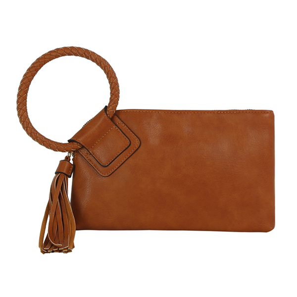 Western Braided Ring Handle Wristlet Bag Vegan Leather Clutch Purse Bo