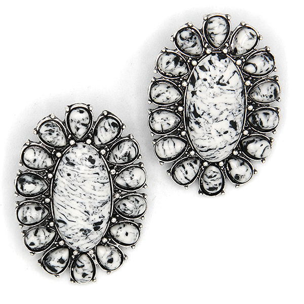 Western Stone Cluster Concho Earrings Silver Red White Turquoise Boho