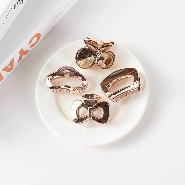 Mirror Finish Rose Gold 4pc Hair Clip Set Elegant Barrettes Gift Box