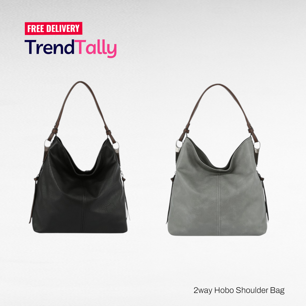 2-Way Hobo Shoulder Bag Dark Gray Black Faux Leather Stylish Everyday