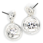 Round Clear Glass Stone Silver Earrings Brilliant Solitaire Crystal Dr