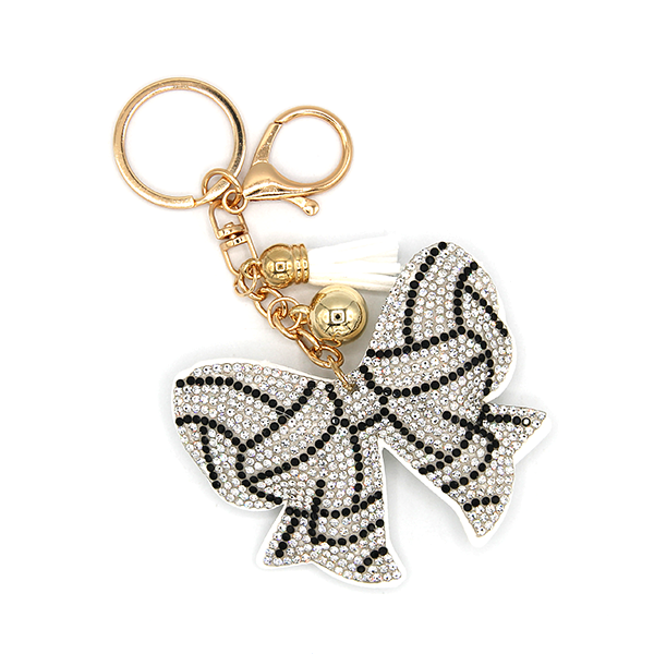 Softball Bow Rhinestone Bag Charm Keychain Gameday Bling Sports Fan Gi