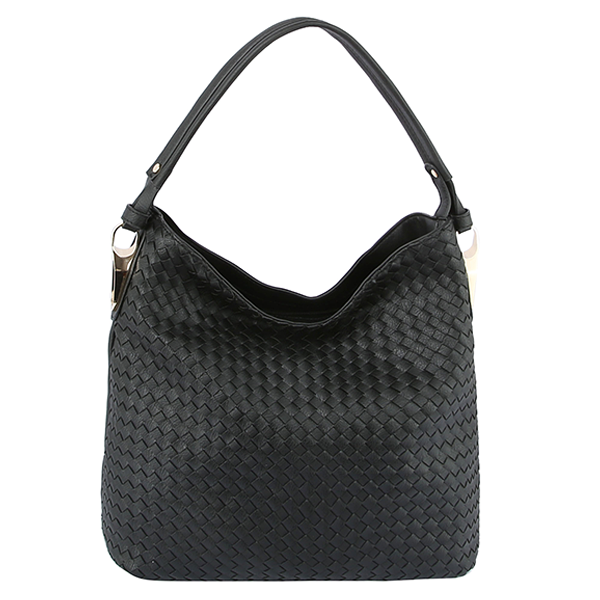 Woven Braided Fashion Hobo Bag Black Cream Brown Large Slouchy Shoulde