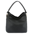 Woven Braided Fashion Hobo Bag Black Cream Brown Large Slouchy Shoulde