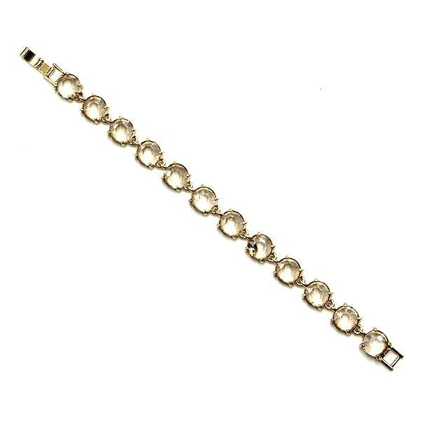 CNC Square Back Gemstone Link Bracelet Purple Stones Silver Tone Fashi