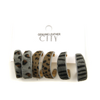 City Leather C Stud Earring Set 3 Pairs Leopard Print Gold Tone Animal