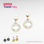 Double Sided CCB Ball Earrings Cream Stud Lightweight Trendy Fashion J