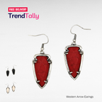 Western Arrow Stone Earrings Silver Tone Red Gem Dangle Fashion Jewelry