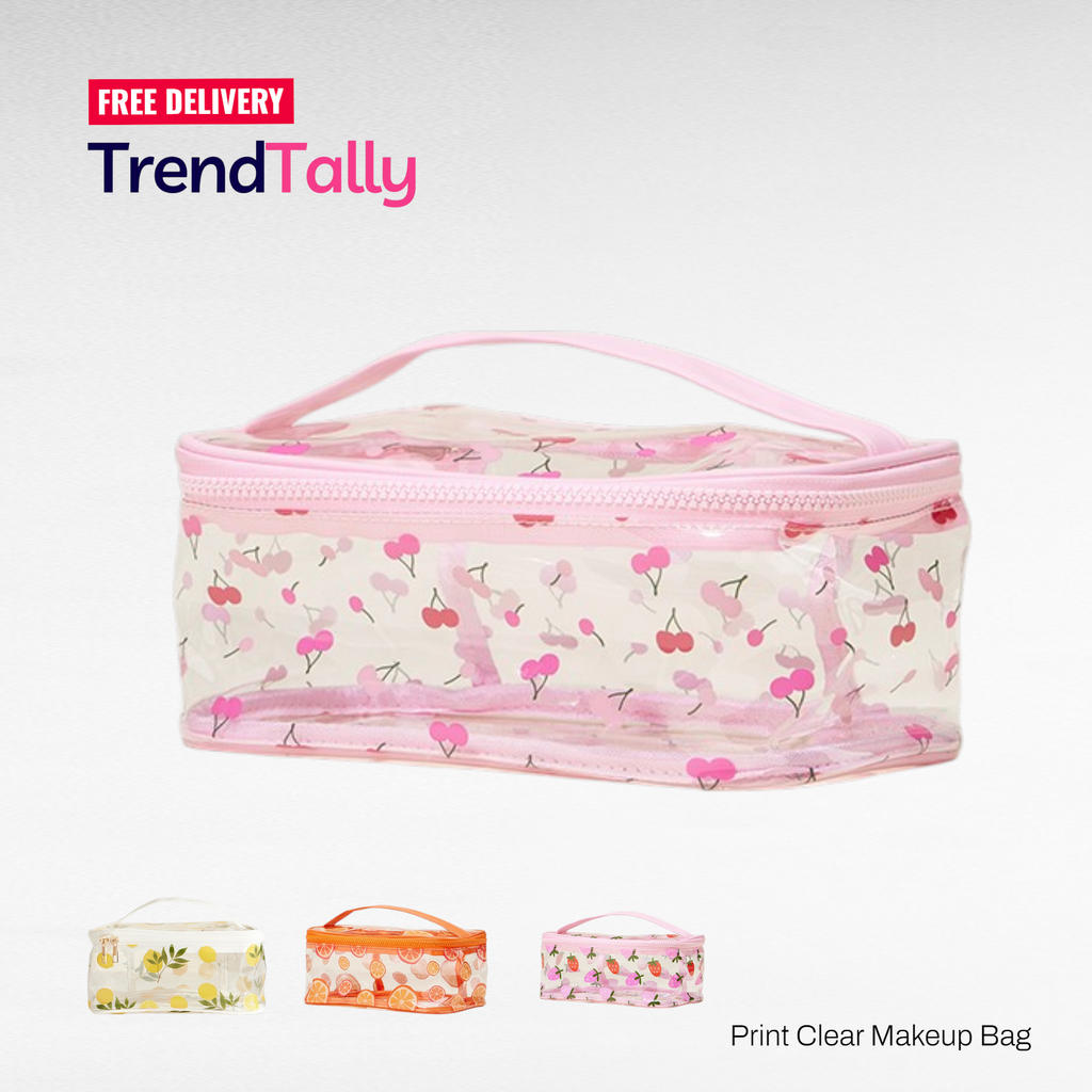 Print Clear Makeup Bag with Handle Travel Cosmetic Pouch Toiletry Orga