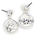 Round Clear Glass Stone Silver Earrings Brilliant Solitaire Crystal Dr