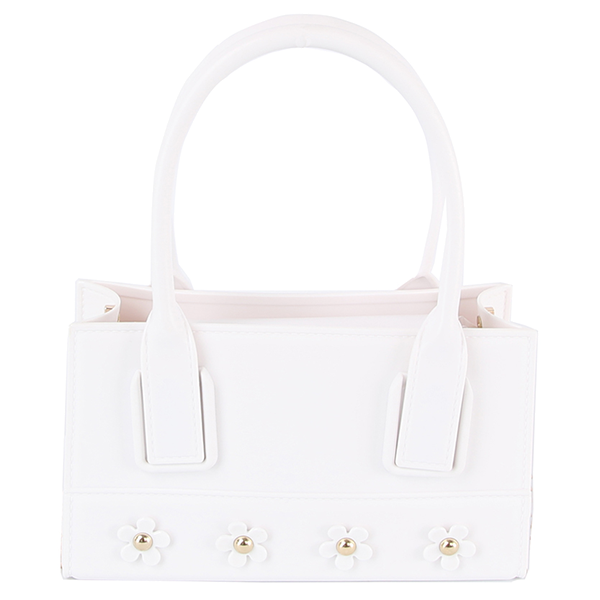 Viola Flower Accent Mini Box Bag Structured Floral Top Handle Handbag