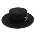 Straw Double C Band Boater Sun Hat – Wide Brim Summer Beach Sun Hat