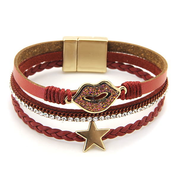Viola 3 Stack Bracelet Set Glitter Lips Rhinestone Natural Beaded West