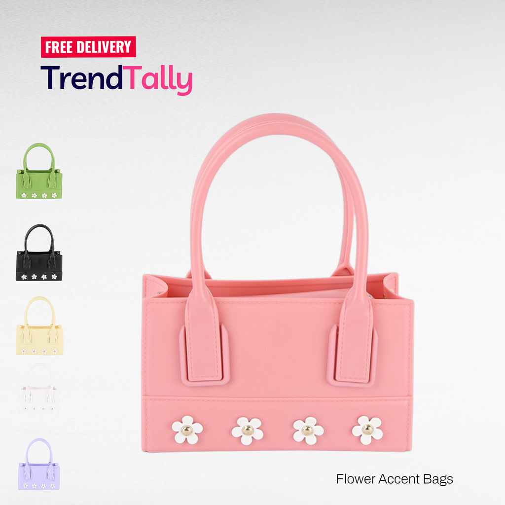 Viola Flower Accent Mini Box Bag Structured Floral Top Handle Handbag