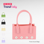 Viola Flower Accent Mini Box Bag Structured Floral Top Handle Handbag