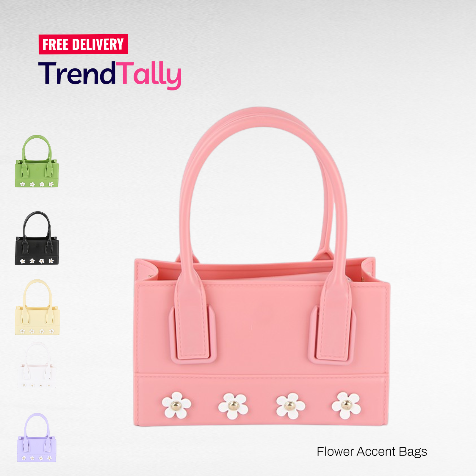 Viola Flower Accent Mini Box Bag Structured Floral Top Handle Handbag