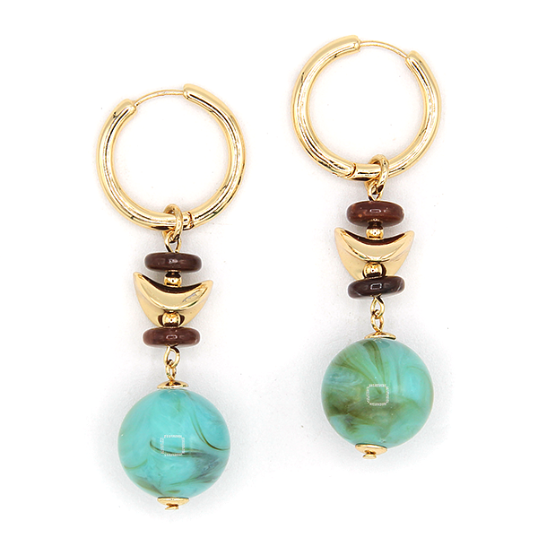 Hoop Marble Accent Resin Charm Dangle Beige Earrings Boho Geometric Dr