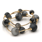 3pc Marble Orb Bead Stretch Bracelet Set Gold Tone Round Ball Bangles