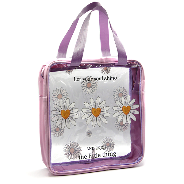 Clear Square Travel Tote Daisy Print 6 Colors Transparent Beach Bag Tr