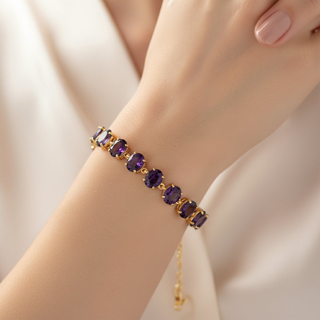 Amethyst bracelet on a white background