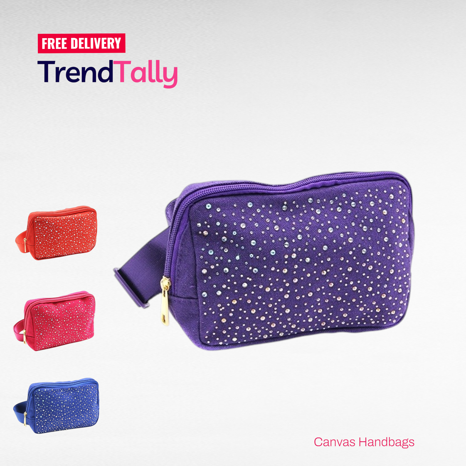 Encour HB-0093 Canvas Rhinestone Belt Bag Waist Fanny Pack Stylish