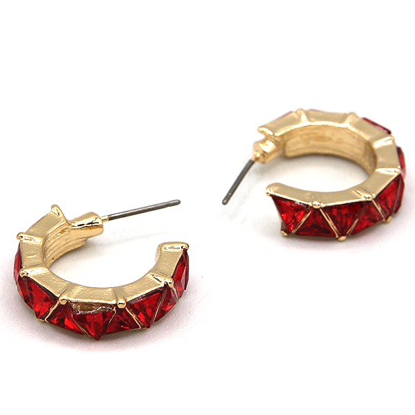 C Hoop Triangle Stone Pave Huggie Earrings Dainty Gold Silver Jewelry