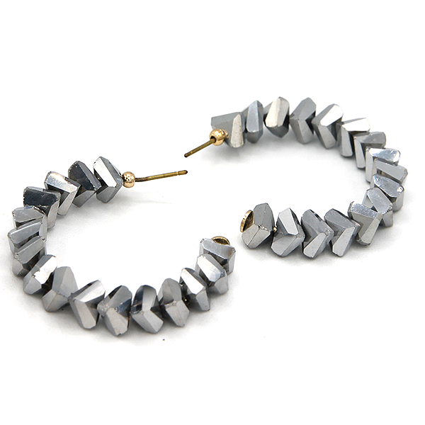 Crystal Glass Bead Hoop Earrings - C-Shaped Iridescent Statement