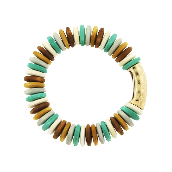 Water & Tree Wooden Cylinder Bead Bracelet Natural Wood Stretch Jewelr
