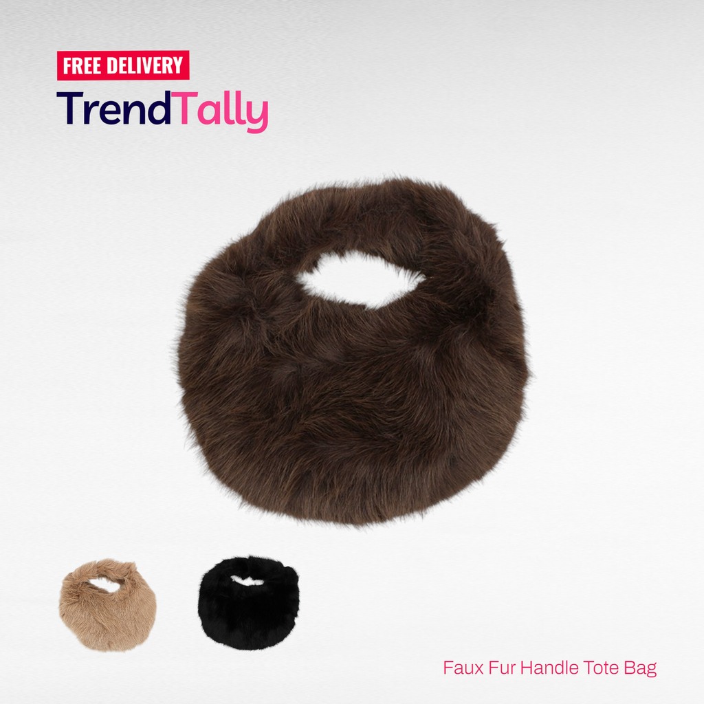 Faux Fur Single Handle Tote Bag Taupe Plush Shearling Handbag Cozy Win