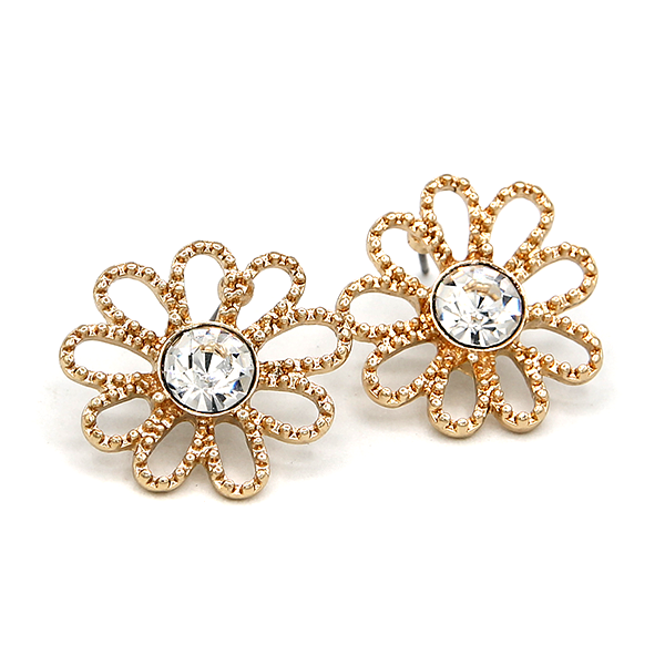 Vintage Bubbly Floral Center Pearl Earrings Gold Silver Two-Tone State